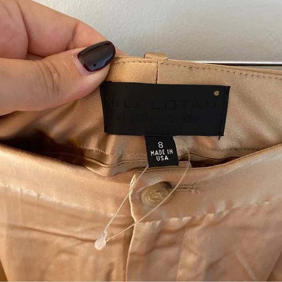 NILI LOTAN flavie pant in khaki 100% Silk Size Woman’s 8 - Picture 9 of 12